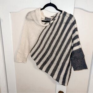 Wooden Ships by Paola Buendia Gray Striped Poncho Style Wool Blend Sweater Top